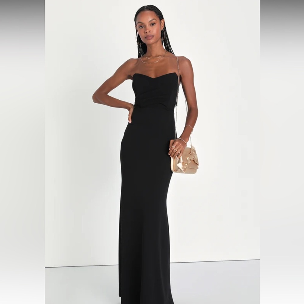 Iconic Arrival Black Strapless Bustier Mermaid Maxi Dress